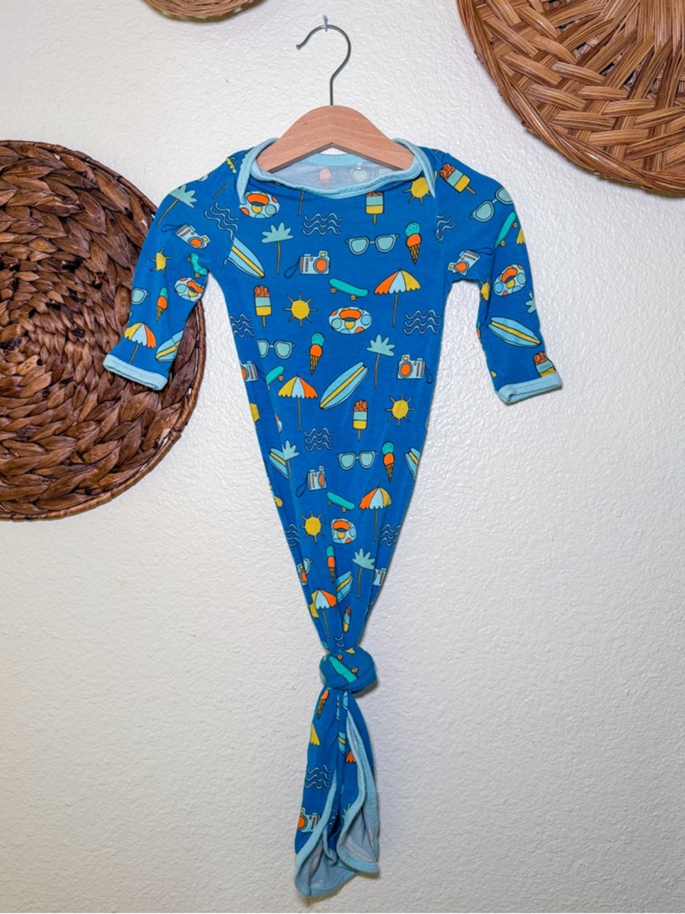 Little Sleepies Blue Pool Party Newborn Knot Gown